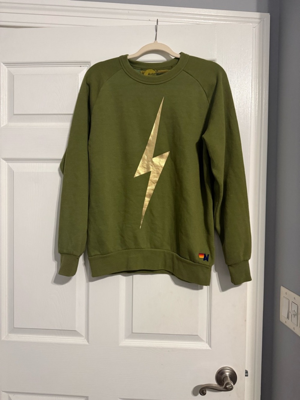 Aviator Nation Olive Green Pullover with Gold Accent